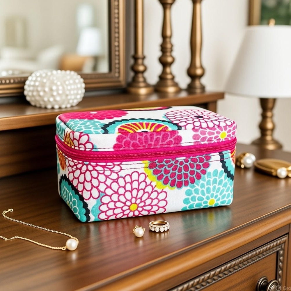 Thirty-One Baubles & Bracelets Jewelry Case Floral Print Cosmetic Bag Zip Close